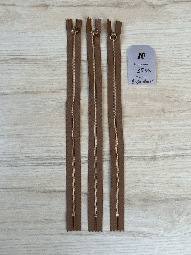 Fermetures éclair métallique beige doré 35cm