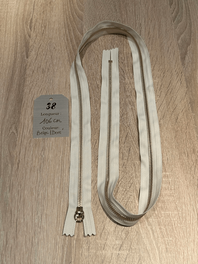 Fermetures éclair métallique beige doré 106cm