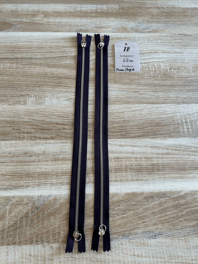 Fermetures éclair métallique prune double curseur 38cm