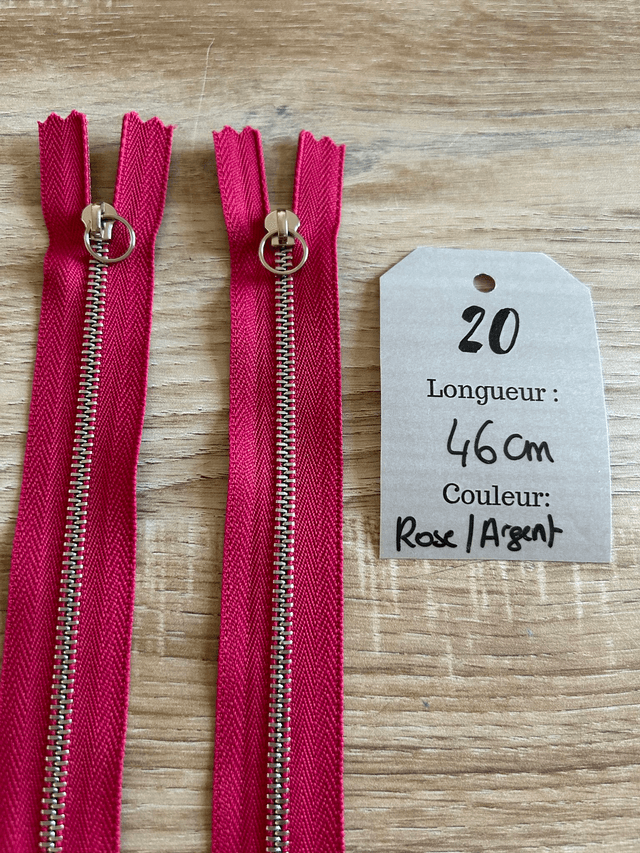 Fermetures éclair métallique rose 46cm