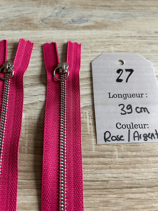 Fermetures éclair métallique rose 39cm