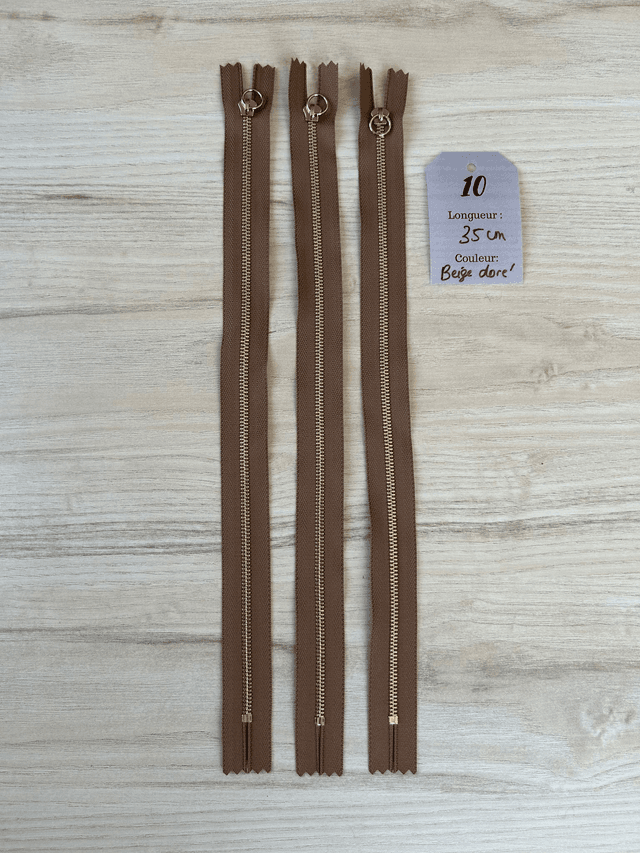 Fermetures éclair métallique beige doré 35cm