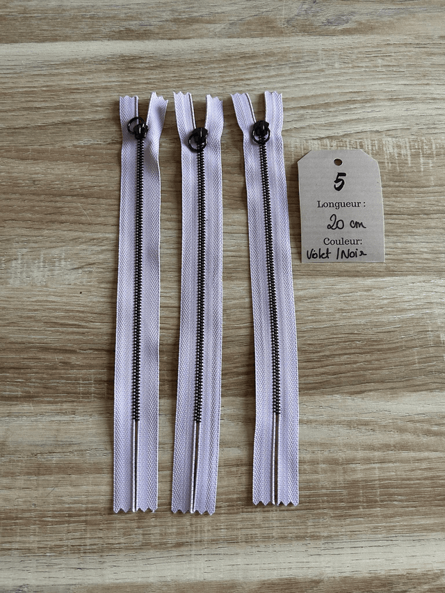 Fermetures éclair métallique parme noir 20cm