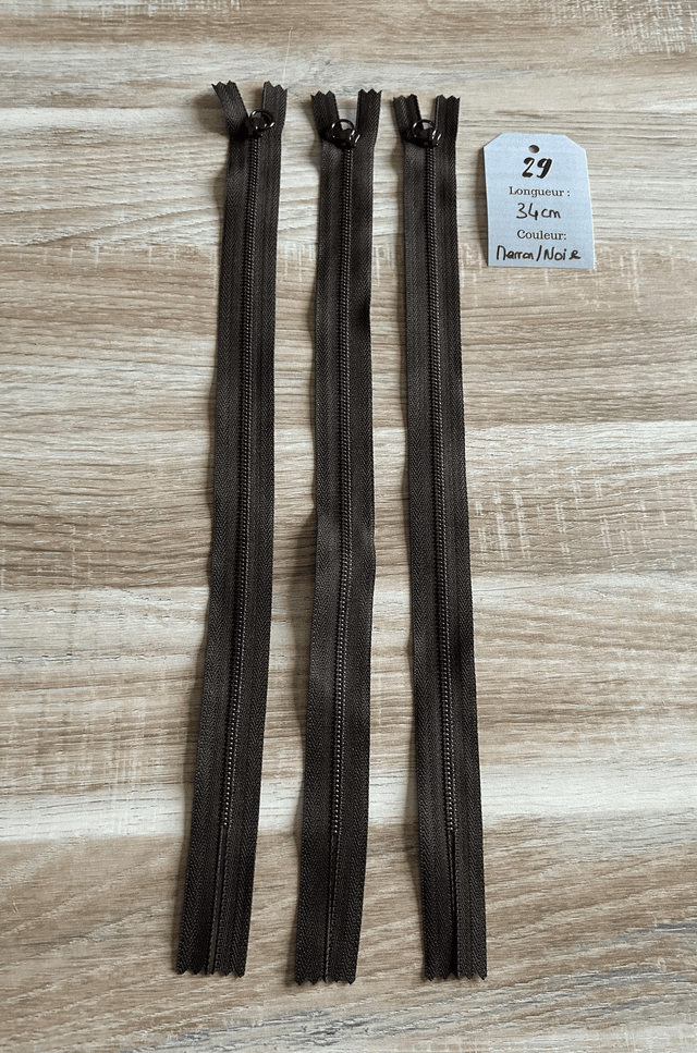 Fermetures éclair métallique marron et noir 34cm