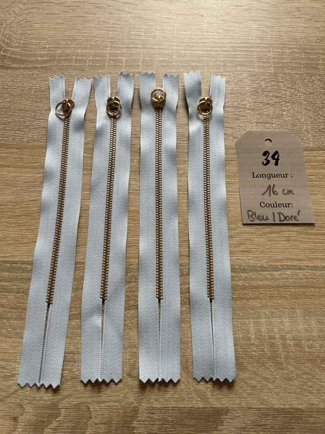 Fermetures éclair métallique bleu doré 16cm
