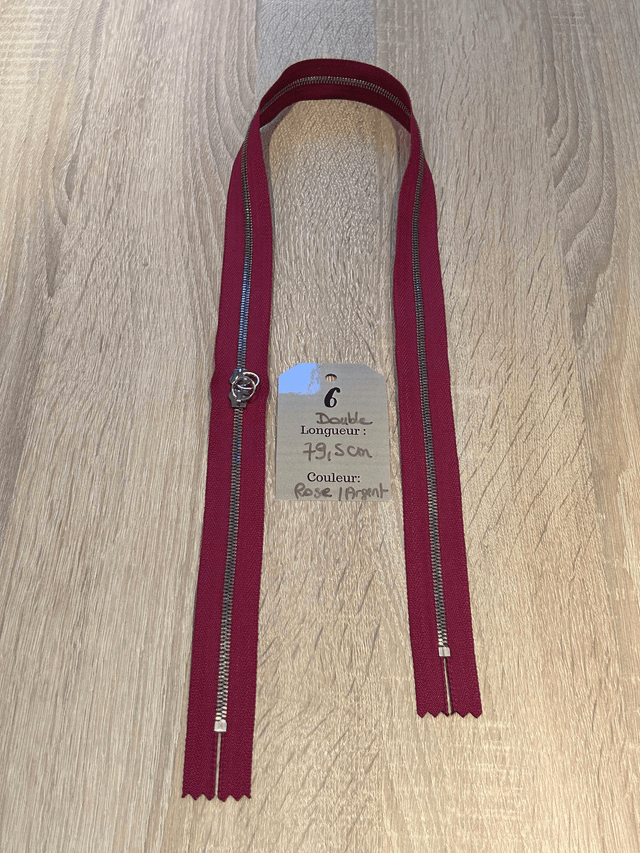 Fermetures éclair métallique rose double curseur 79cm