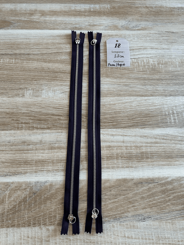 Fermetures éclair métallique prune double curseur 38cm