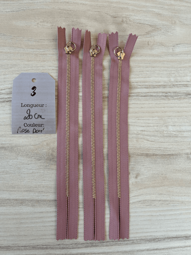 Fermetures éclair métallique rose doré 20cm