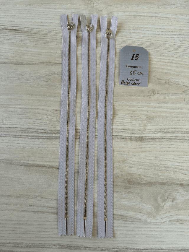 Fermetures éclair métallique beige doré 35cm